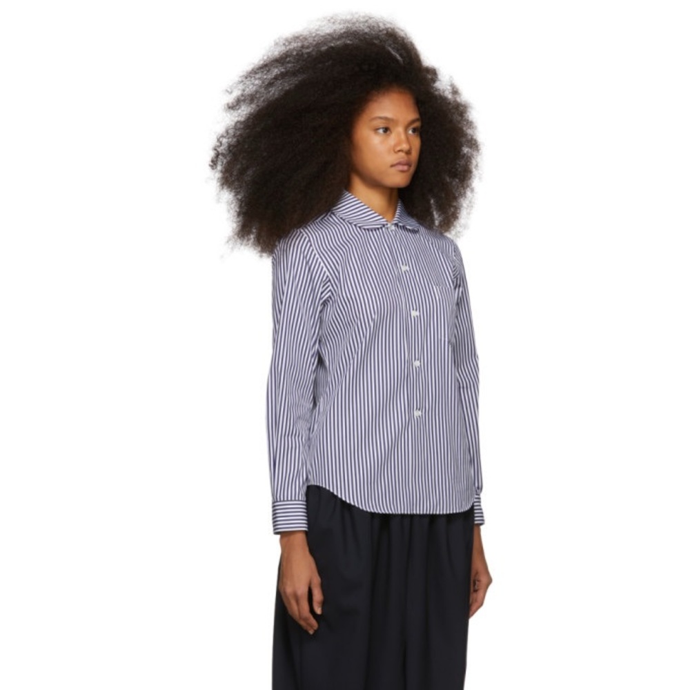 Comme des Garcons Girl Navy and White Striped Peter Pan Collar Shirt- Medium - Picture 2 of 5